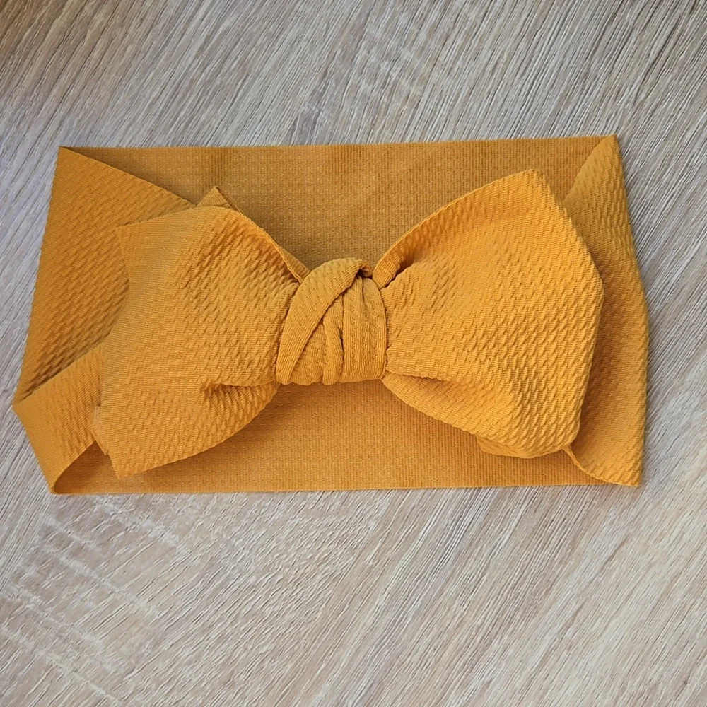 Baby Girl Mustard Yellow Big Bow Waffle Knit Headwrap Oversized Bowknot Headband